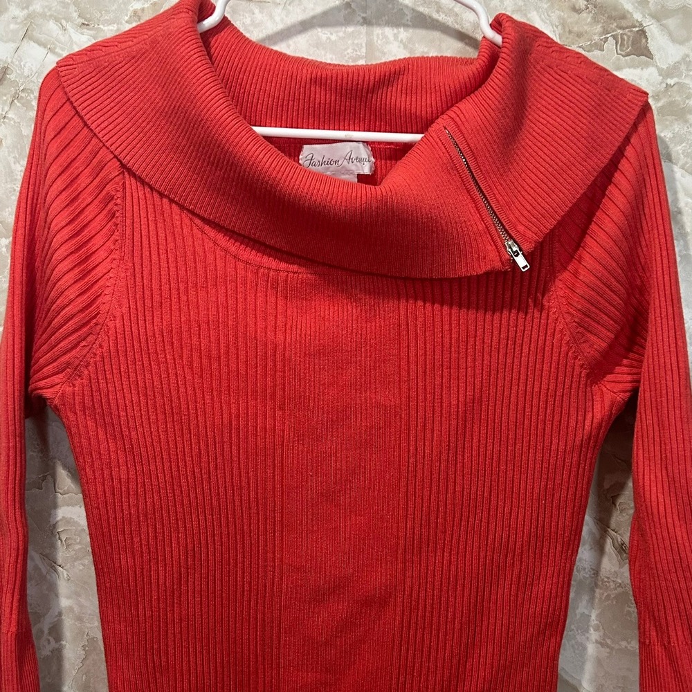 Fashion Avenue Ribbed Sweater Women's Coral 3/4‎ Sleeve Size XL